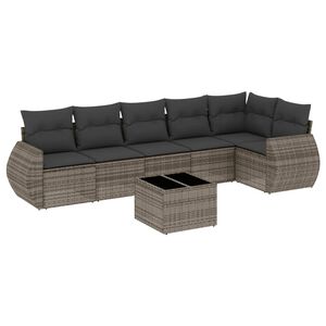 vidaXL 7 Piece Garden Sofa Set with Cushions Grey Poly Rattan
