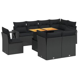 vidaXL 9 Piece Garden Sofa Set with Cushions Black Poly Rattan