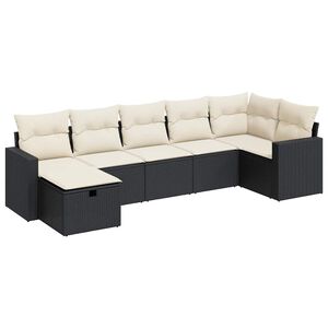 vidaXL 7 Piece Garden Sofa Set with Cushions Black Poly Rattan