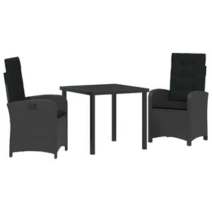 vidaXL Garden Dining Set 3 pcs Black Poly Rattan