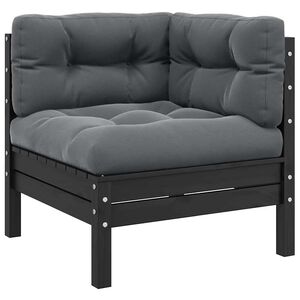 vidaXL Garden Corner Sofa with Cushions Black Solid Pinewood