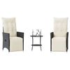 vidaXL 3 Piece Bistro Set with Cushions Black Poly Rattan
