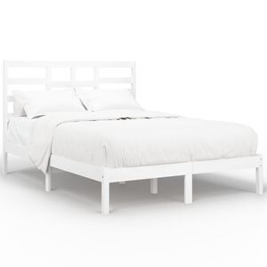 vidaXL Bed Frame | White | Solid pine wood frame with plywood slats