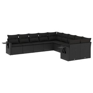 vidaXL 10 Piece Garden Sofa Set with Cushions Black Poly Rattan