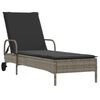 vidaXL Sun Lounger with Wheels and Cushion Grey Poly Rattan