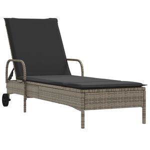 vidaXL Sun Lounger with Wheels and Cushion Grey Poly Rattan