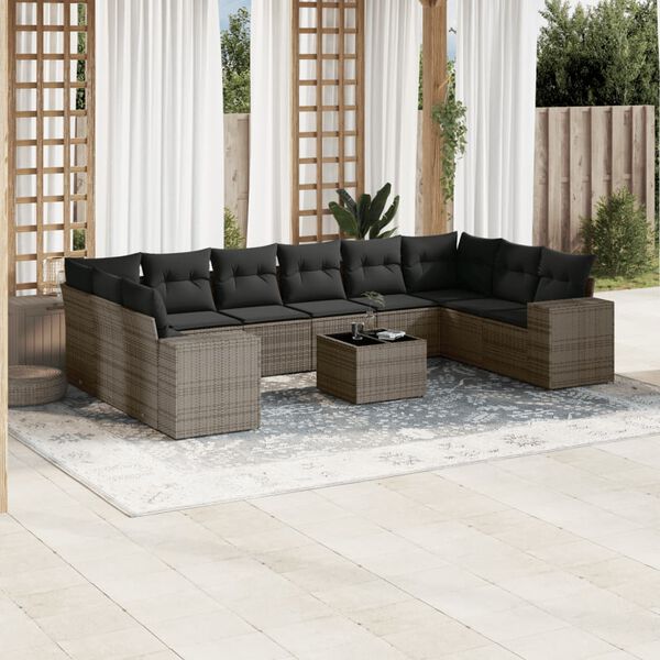 vidaXL 11 Piece Garden Sofa Set with Cushions Grey Poly Rattan