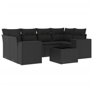 vidaXL 7 Piece Garden Sofa Set with Cushions Black Poly Rattan