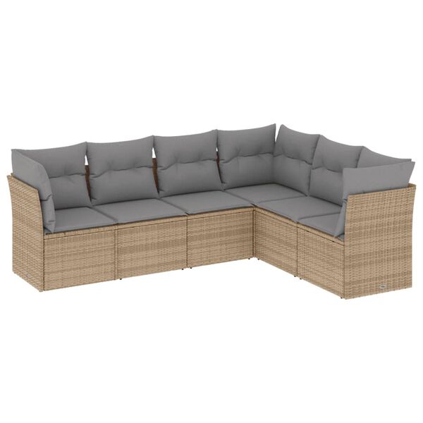 vidaXL 6 Piece Garden Sofa Set with Cushions Beige Poly Rattan
