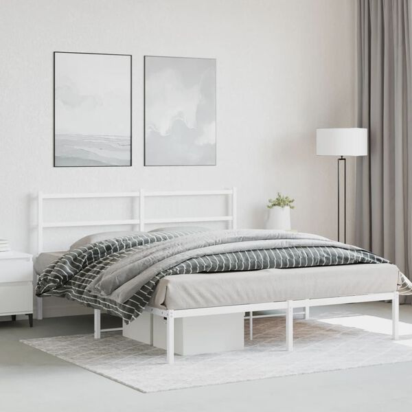 vidaXL Metal Bed Frame without Mattress with Headboard White 150x200cm