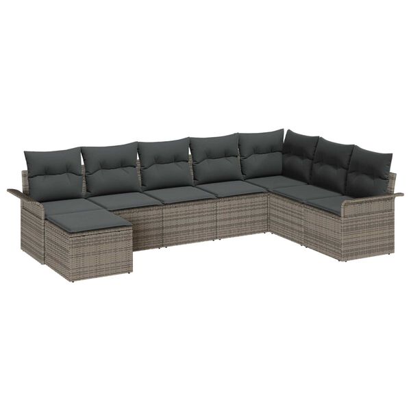 vidaXL Garden Sofa Set with Cushion 8 pcs Grey Poly rattan