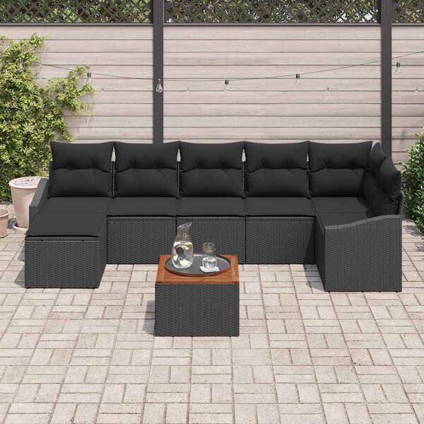 vidaXL Garden Sofa Set with Cushion 8 pcs Black Poly Rattan