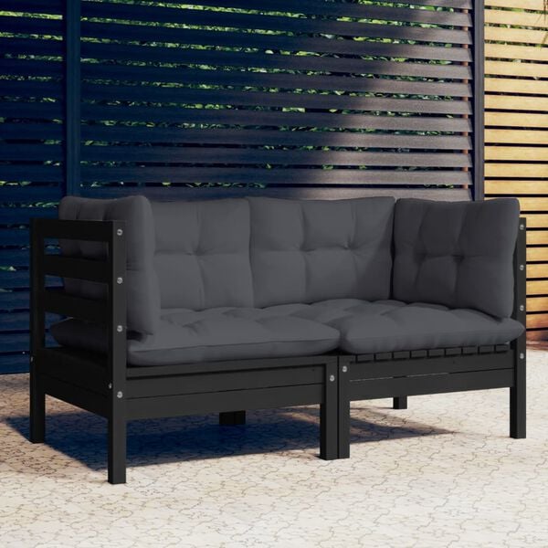 vidaXL 2-Seater Garden Sofa with Anthracite Cushions Solid Wood Pine