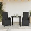 vidaXL 3 Piece Bistro Set with Cushions Black Poly Rattan