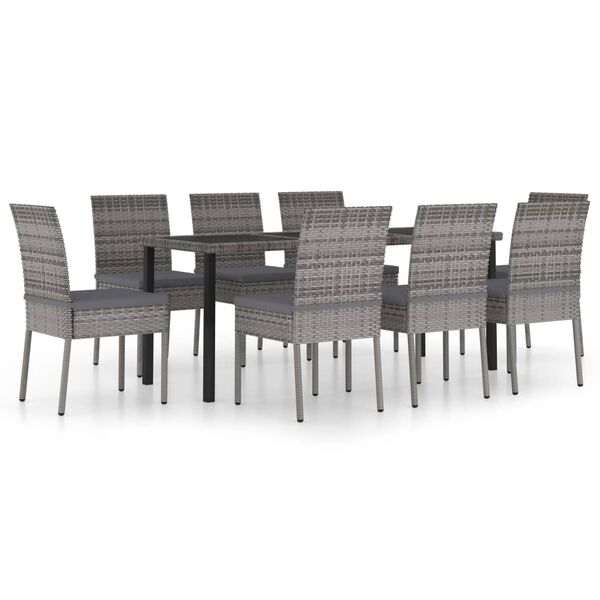 vidaXL 9 Piece Garden Dining Set Poly Rattan Grey