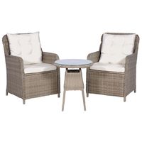 vidaXL 3 Piece Bistro Set with Cushions and Pillows Poly Rattan Brown