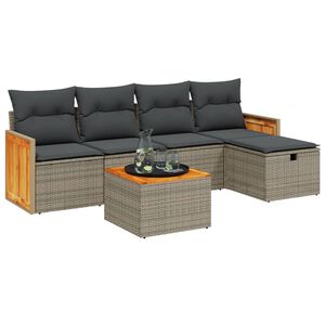 vidaXL 6 Piece Garden Sofa Set with Cushions Grey Poly Rattan