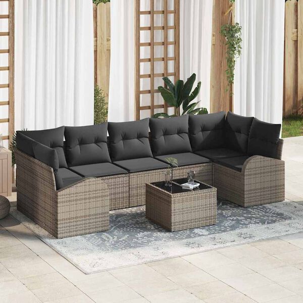 vidaXL Garden Sofa Set with Storage with Pillow 8 pcs Grey Poly Rattan