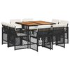 vidaXL 9 Piece Garden Dining Set with Cushions Black Poly Rattan
