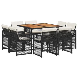 vidaXL 9 Piece Garden Dining Set with Cushions Black Poly Rattan