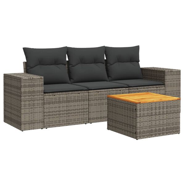 vidaXL 4 Piece Garden Sofa Set with Cushions Grey Poly Rattan