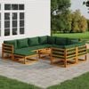 vidaXL 10 Piece Garden Lounge Set with Green Cushions Solid Wood