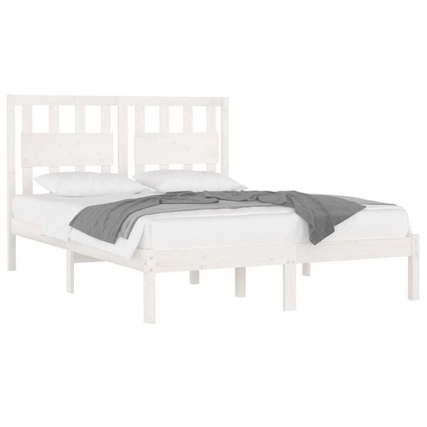 vidaXL Bed Frame without Mattress White Solid Wood Double