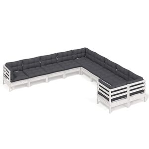 vidaXL 10 Piece Garden Lounge Set with Cushions White Pinewood