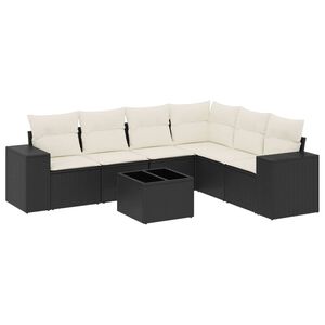 vidaXL 7 Piece Garden Sofa Set with Cushions Black Poly Rattan