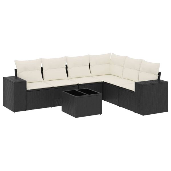 vidaXL 7 Piece Garden Sofa Set with Cushions Black Poly Rattan