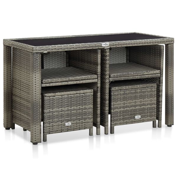 vidaXL 5 Piece Outdoor Dining Set with Cushions Poly Rattan Grey