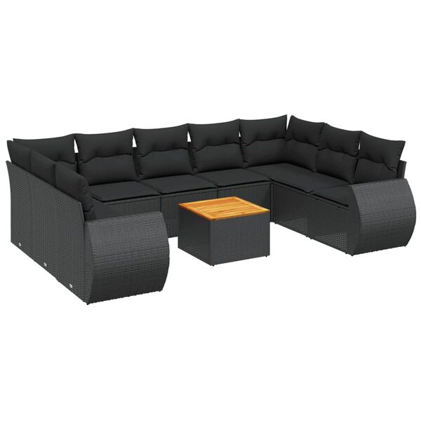 vidaXL 10 Piece Garden Sofa Set with Cushions Black Poly Rattan