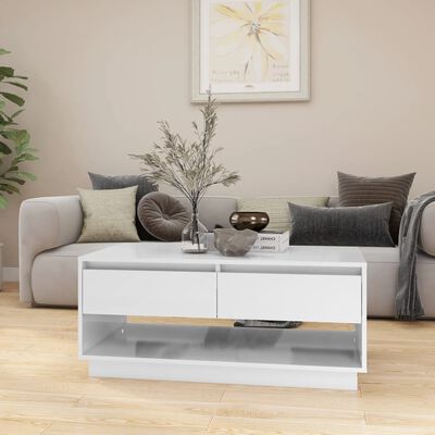 vidaXL Coffee Table High Gloss White 102.5x55x44 cm Engineered Wood