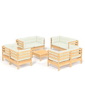 vidaXL 9 Piece Garden Lounge Set with Cream Cushions Pinewood