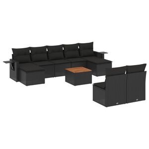 vidaXL 10 Piece Garden Sofa Set with Cushions Black Poly Rattan