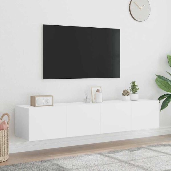 vidaXL TV Wall Cabinets with LED Lights 2 pcs White 80x35x31 cm