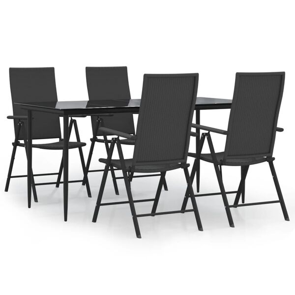 vidaXL 5 Piece Garden Dining Set Black Poly Rattan
