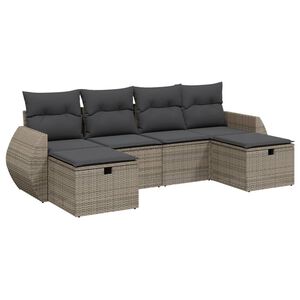 vidaXL 6 Piece Garden Sofa Set with Cushions Grey Poly Rattan