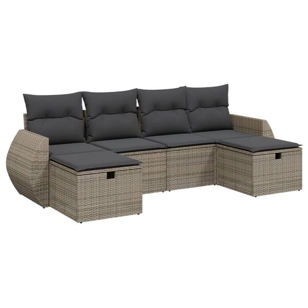 vidaXL 6 Piece Garden Sofa Set with Cushions Grey Poly Rattan