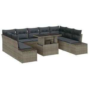 vidaXL Garden Sofa Set with Storage 10 pcs Grey Poly rattan