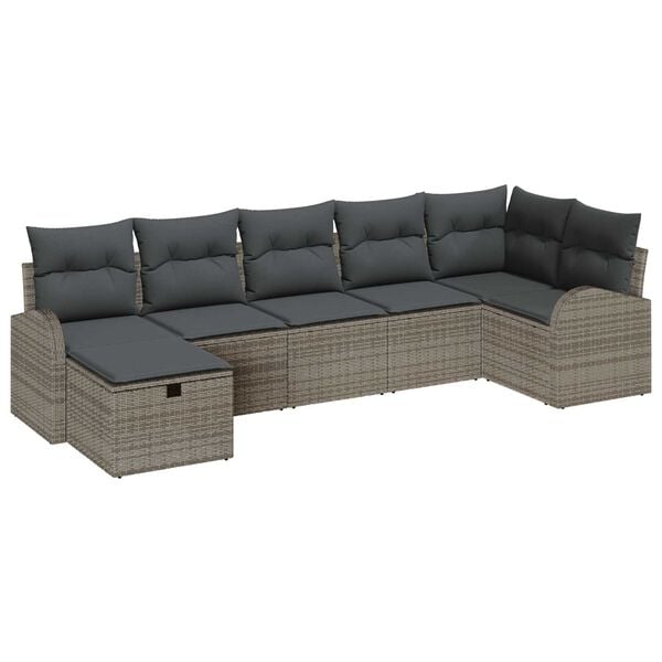 vidaXL Garden Sofa Set with Cushion 7 pcs Grey Poly Rattan