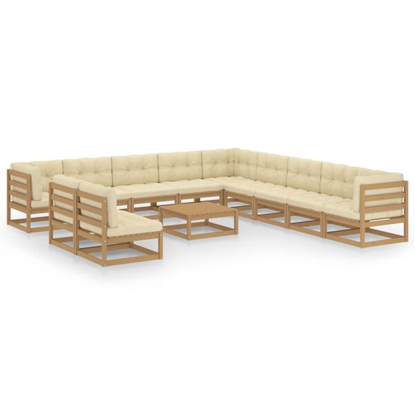 vidaXL 12 Piece Garden Lounge Set&Cushions Honey Brown Solid Pinewood