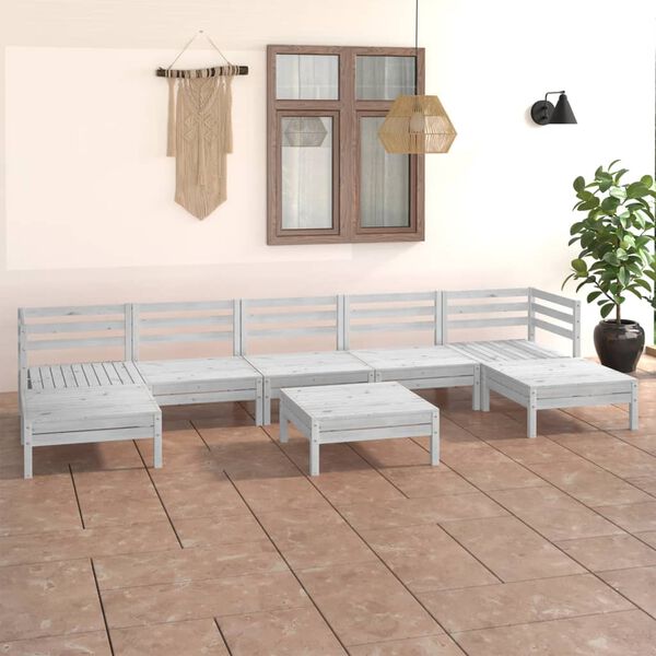 vidaXL 8 Piece Garden Lounge Set White Solid Wood Pine