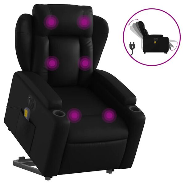 vidaXL Electric Stand up Massage Recliner Chair Black Faux Leather