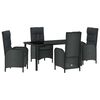 vidaXL Garden Dining Set 5 pcs Black Poly Rattan