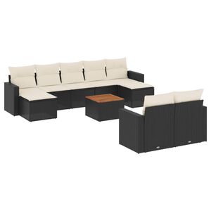 vidaXL 10 Piece Garden Sofa Set with Cushions Black Poly Rattan