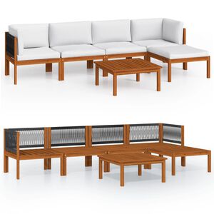 vidaXL 6 Piece Garden Lounge Set with Cushions Cream Wood Acacia&Rope