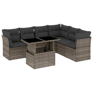 vidaXL 7 Piece Garden Sofa Set with Cushions Grey Poly Rattan