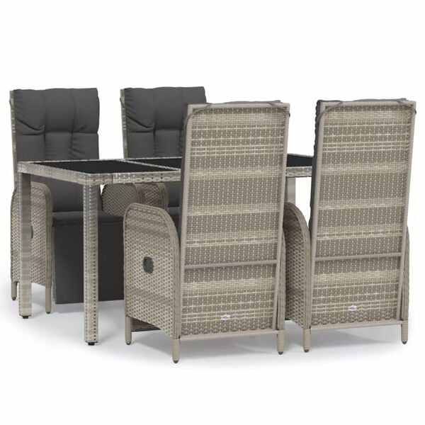 vidaXL 5 Piece Garden Dining Set with Cushions Grey Poly Rattan