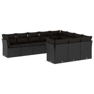 vidaXL 10 Piece Garden Sofa Set with Cushions Black Poly Rattan